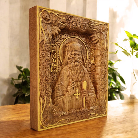 Saint Iakovos Tsalikis Wooden Carved Handcrafted Christian Religious Icon. Byzantine Home Wall Art Decor Gift. Orthodox Greek Woodcarving Sculpture.