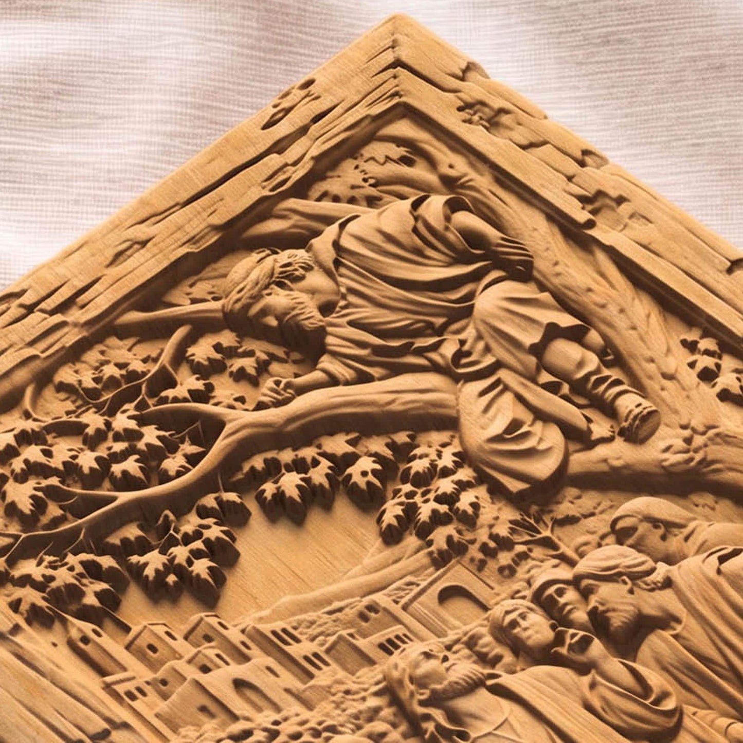 Jesus Talking to Zacchaeus on a Tree Wooden Carved Handmade Christian Icon Byzantine Greek Orthodox Home Decor Cretan Holy Carvings
