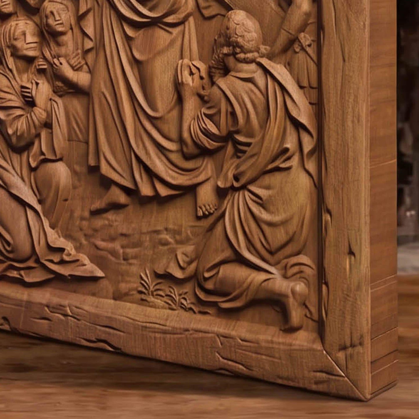 The Way to Mount Golgotha Wooden Carved Handmade Christian Icon Byzantine Greek Orthodox Home Decor Cretan Holy Carvings