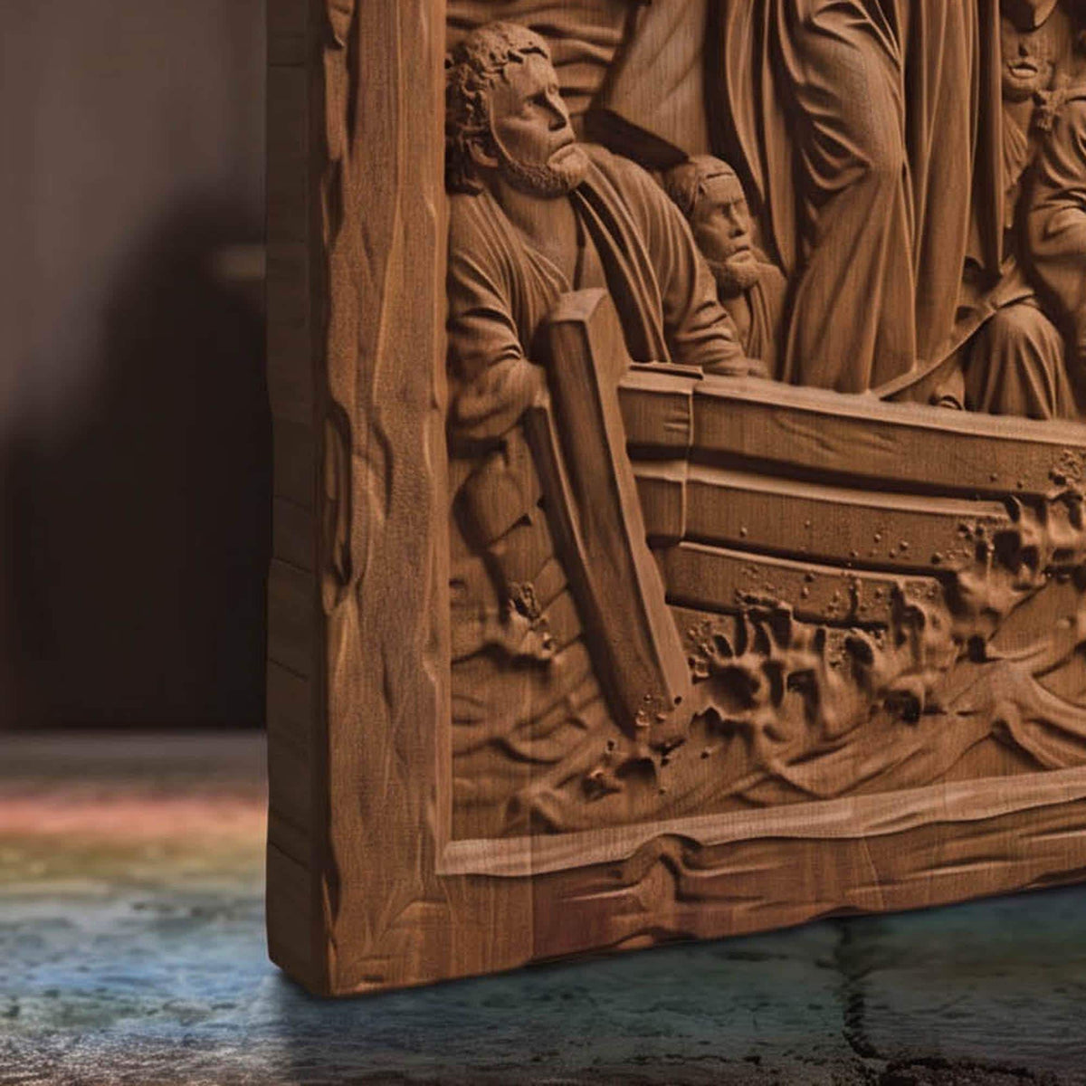 Jesus Christ Calms the Waters Wooden Carved Handmade Christian Icon Byzantine Greek Orthodox Home Decor Cretan Holy Carvings