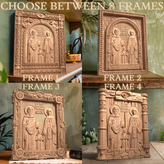 Saints Raphael Nicholas Irene Wooden Carved Handcrafted Christian Religious Icon. Byzantine Home Wall Art Decor Gift. Orthodox Greek Woodcarving Sculpture.