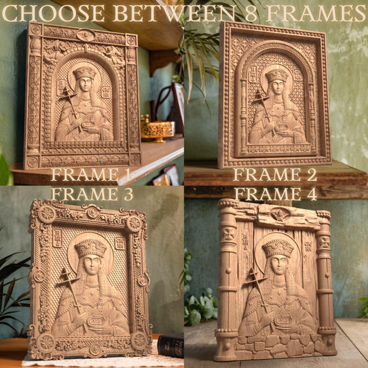 Saint Helena Wooden Carved Handcrafted Christian Religious Icon. Byzantine Home Wall Art Decor Gift. Orthodox Greek Woodcarving Sculpture.Wall Art Decor Gift. Orthodox Greek Woodcarving Sculpture.