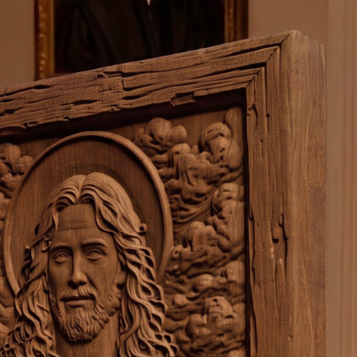 Jesus Christ - Trust Me Wooden Carved Handmade Christian Icon Byzantine Greek Orthodox Home Decor Cretan Holy Carvings