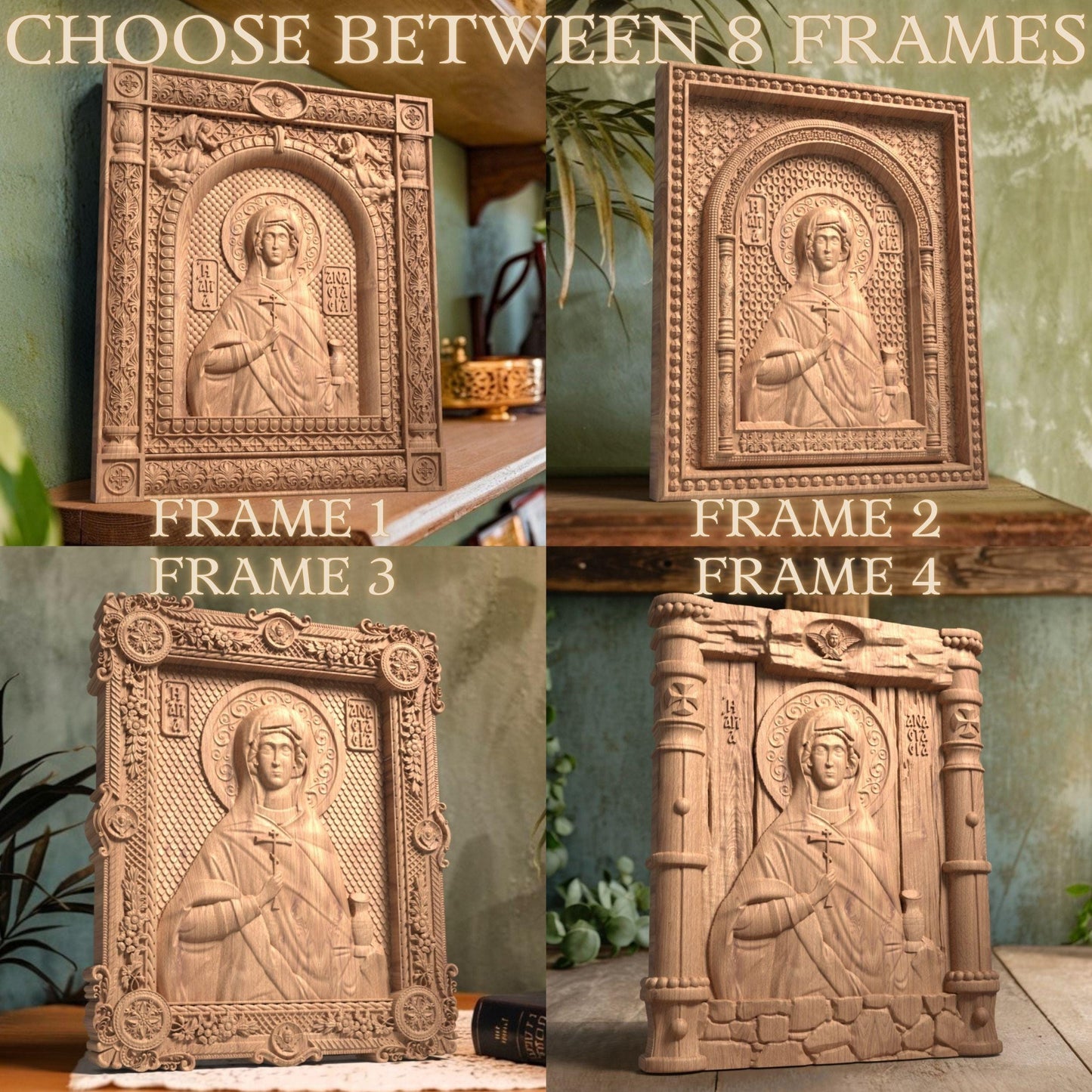 Saint Anastasia Wooden Carved Handcrafted Christian Religious Icon. Byzantine Home Wall Art Decor Gift. Orthodox Greek Woodcarving Sculpture.