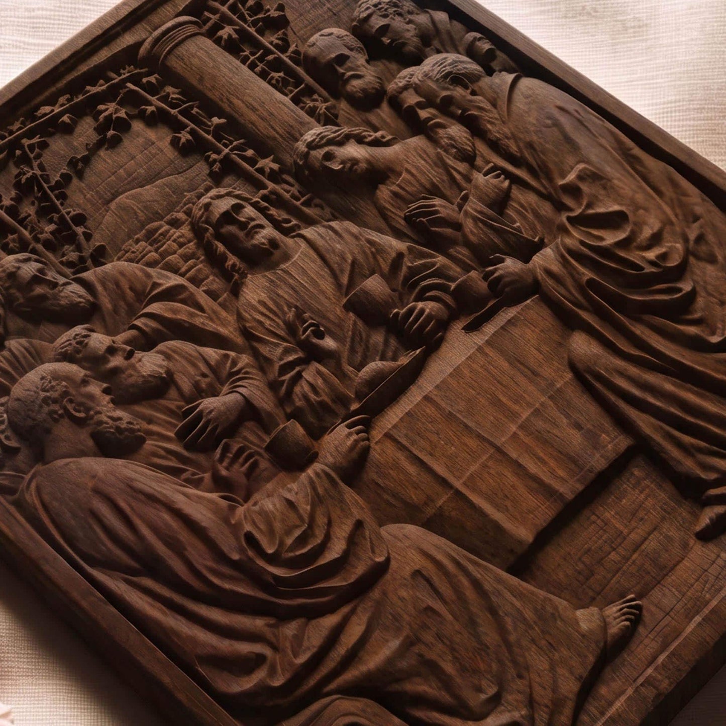 The Last Supper 3 Simple Frame Wooden Carved Handmade Christian Icon Byzantine Greek Orthodox Home Decor Cretan Holy Carvings