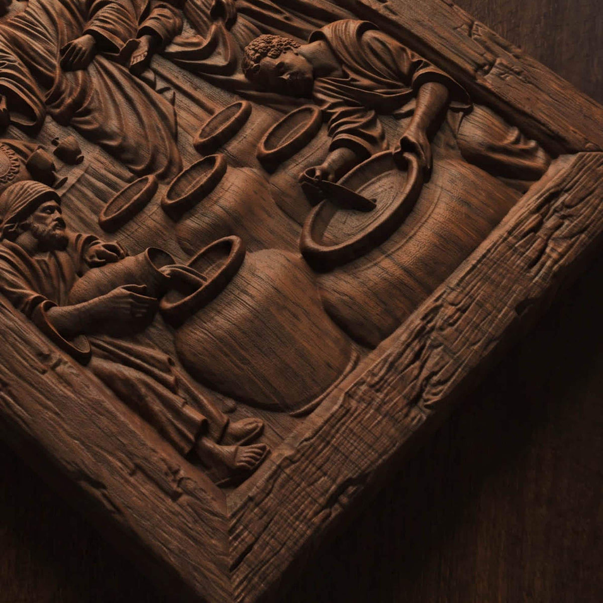 Jesus Christ and the Miracle at Cana Wooden Carved Handmade Christian Icon Byzantine Greek Orthodox Home Decor Cretan Holy Carvings