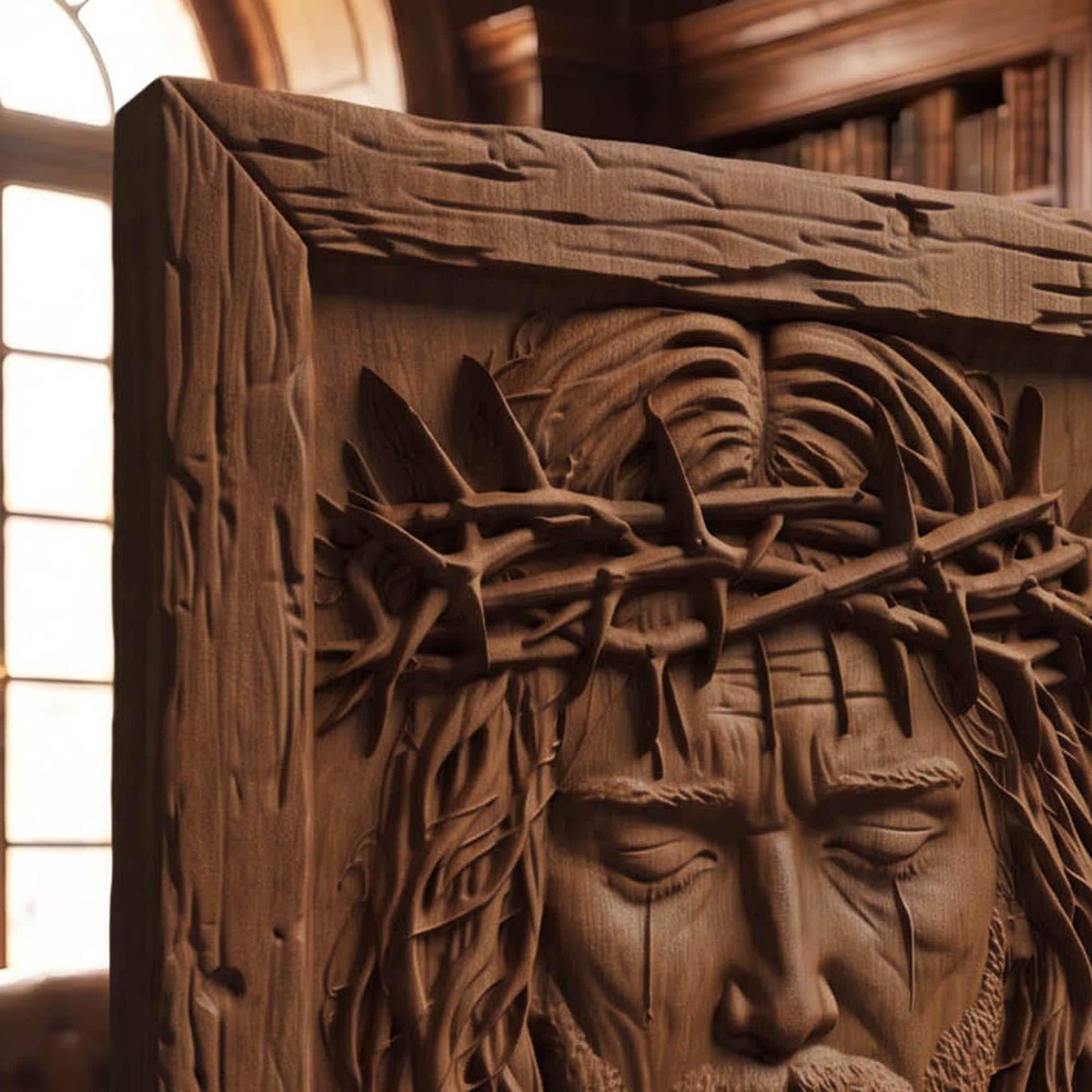 Jesus Christ Face Wooden Carved Handmade Christian Icon Byzantine Greek Orthodox Home Decor Cretan Holy Carvings