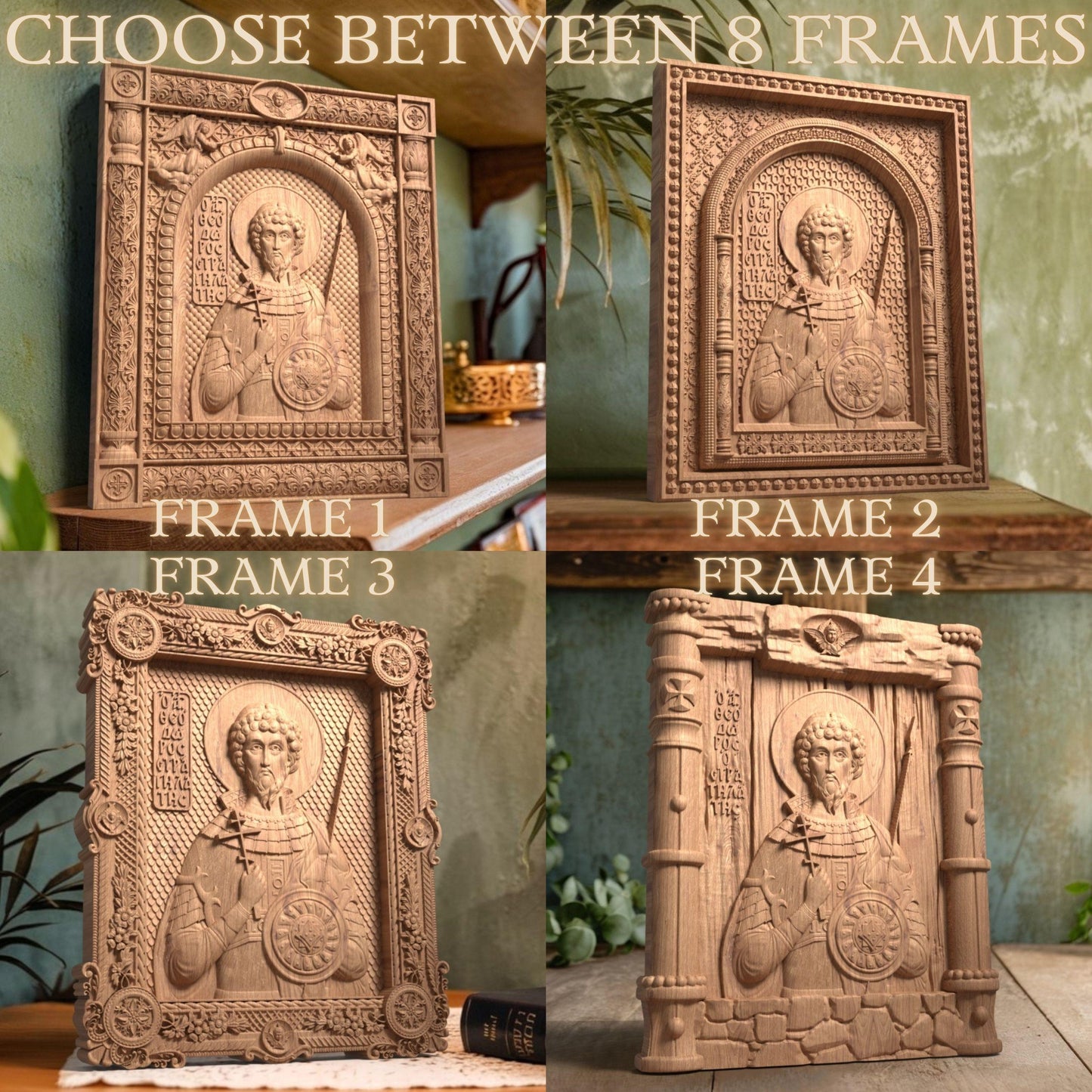 Saint Theodore Stratelates Wooden Carved Handcrafted Christian Religious Icon. Byzantine Home Wall Art Decor Gift. Orthodox Greek Woodcarving Sculpture.