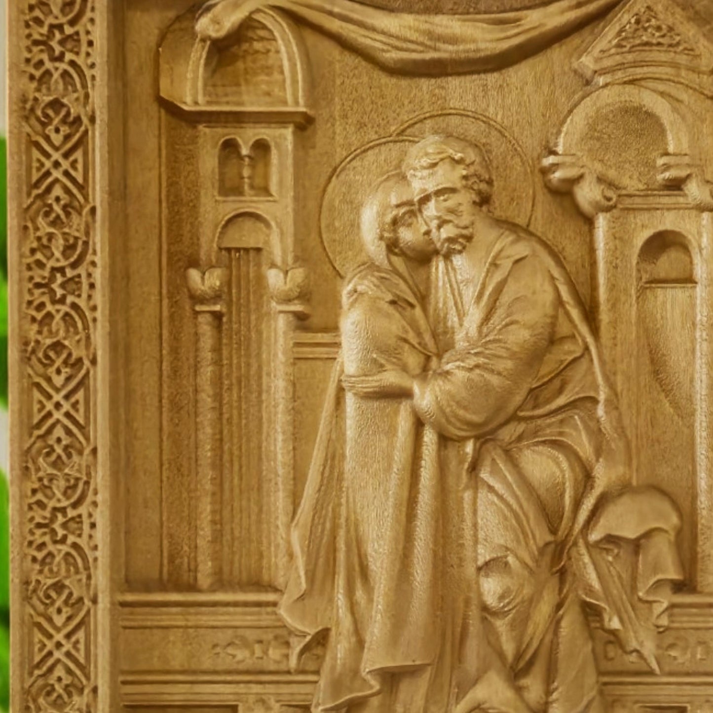 Saints Joachim and Anne Wooden Carved Handcrafted Christian Religious Icon. Byzantine Home Wall Art Decor Gift. Orthodox Greek Woodcarving Sculpture.
