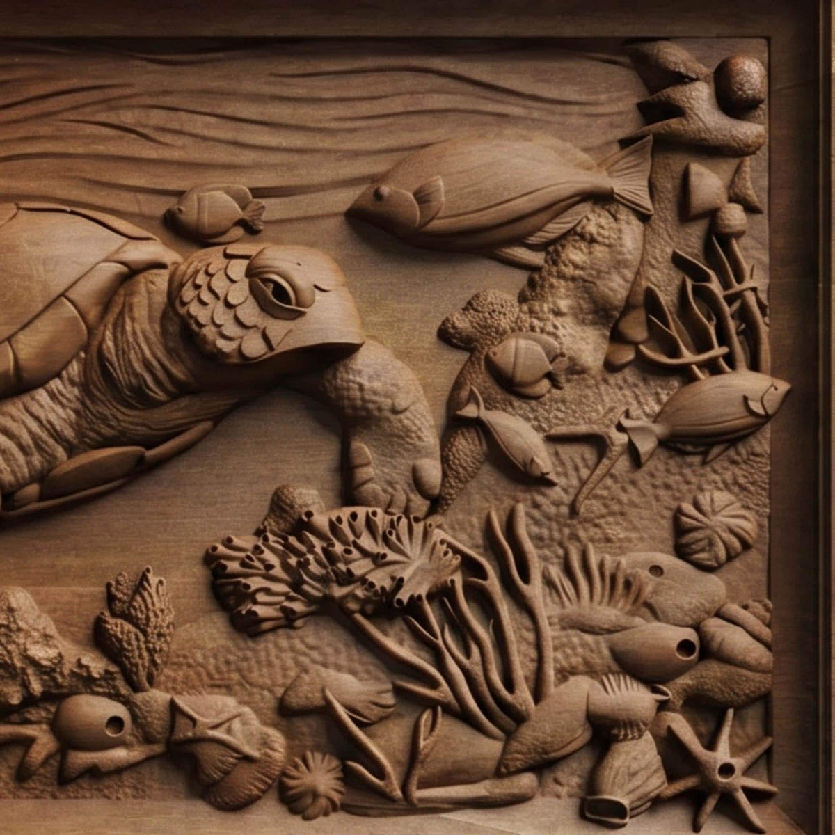 Sea Turtle Framed Bas Relief | Wooden Turtle Carving | Sculptural Gift Idea