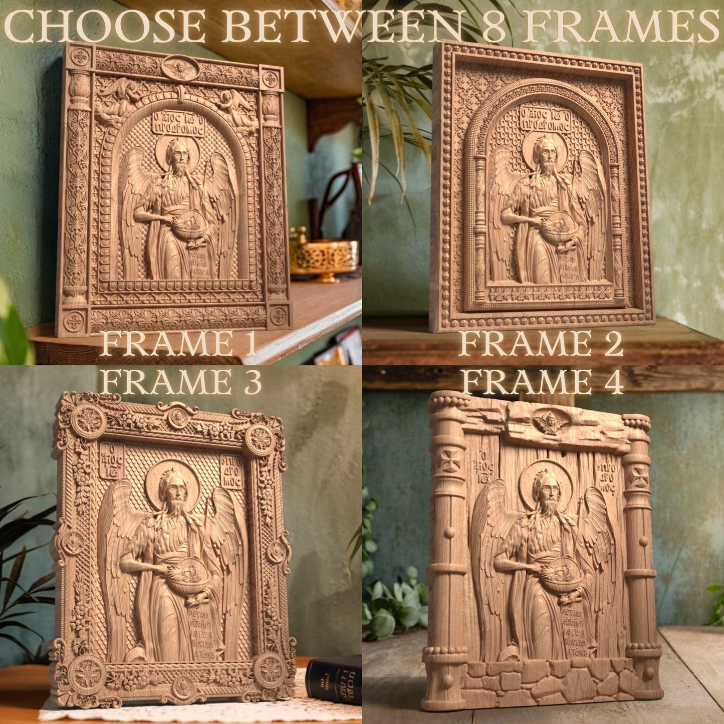 Saint John the Baptist Wooden Carved Handcrafted Christian Religious Icon. Byzantine Home Wall Art Decor Gift. Orthodox Greek Woodcarving Sculpture.