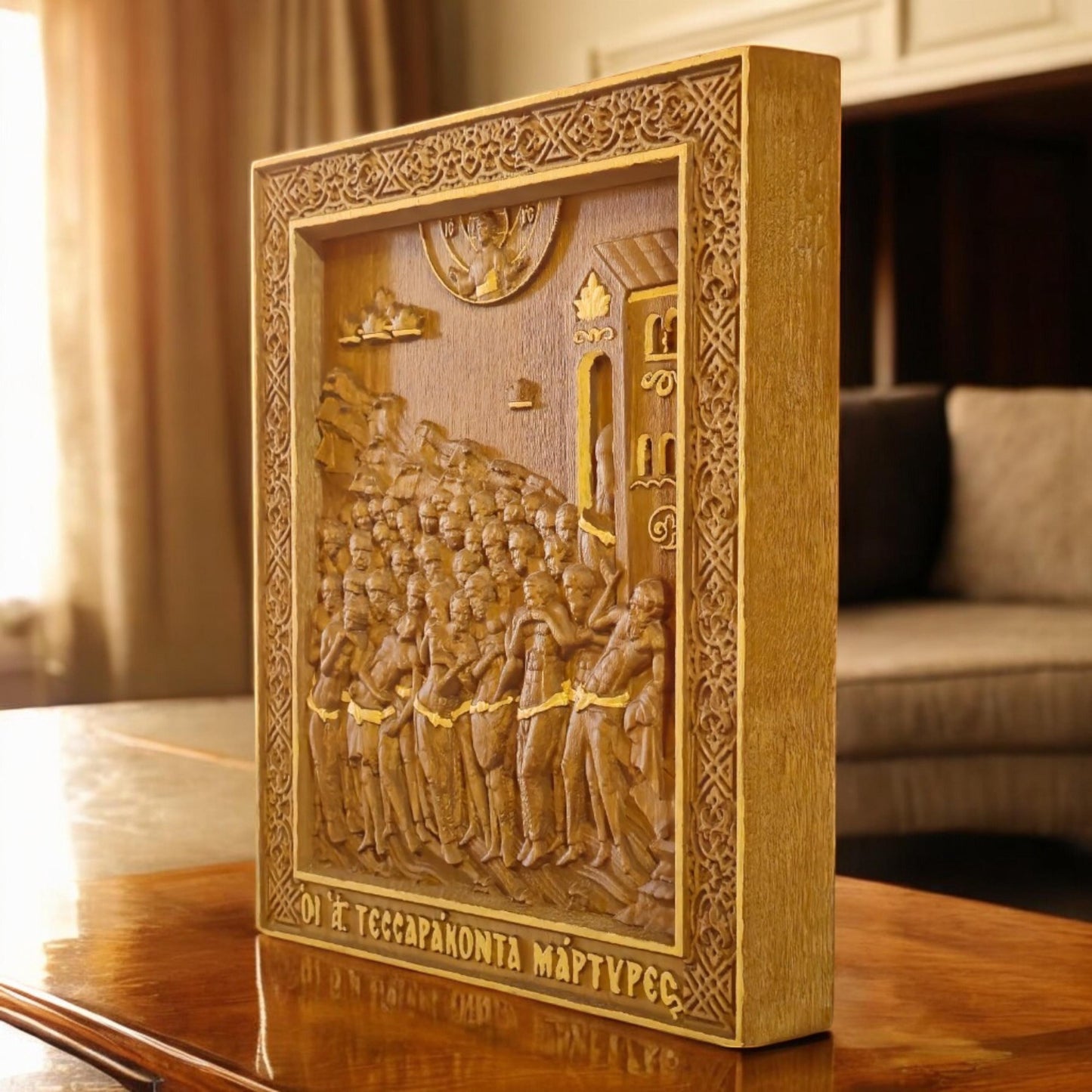 Forty Martyrs of Sebaste Wooden Carved Handcrafted Christian Religious Icon. Byzantine Home Wall Art Decor Gift. Orthodox Greek Woodcarving Sculpture.