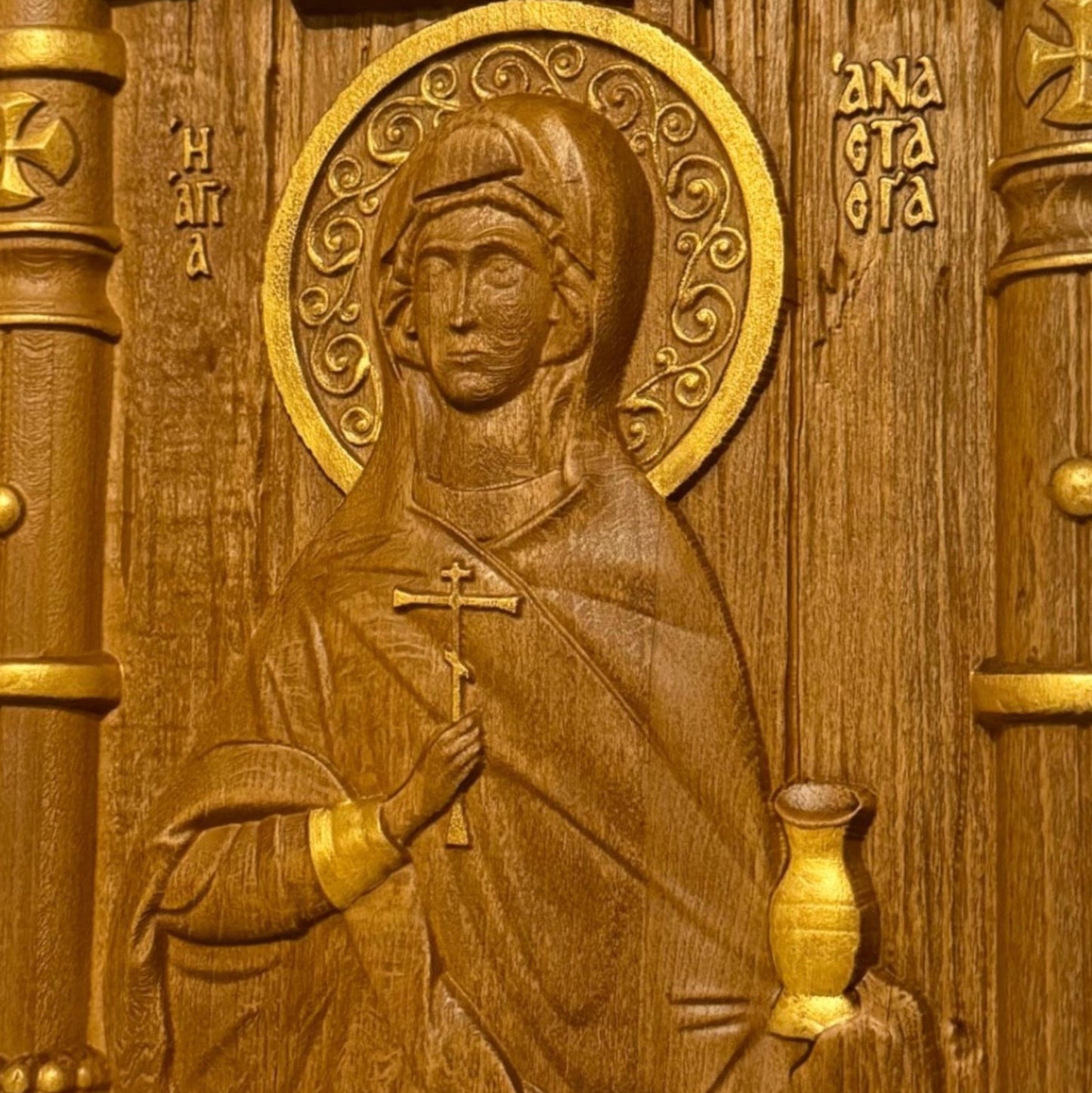 Saint Anastasia Wooden Carved Handcrafted Christian Religious Icon. Byzantine Home Wall Art Decor Gift. Orthodox Greek Woodcarving Sculpture.