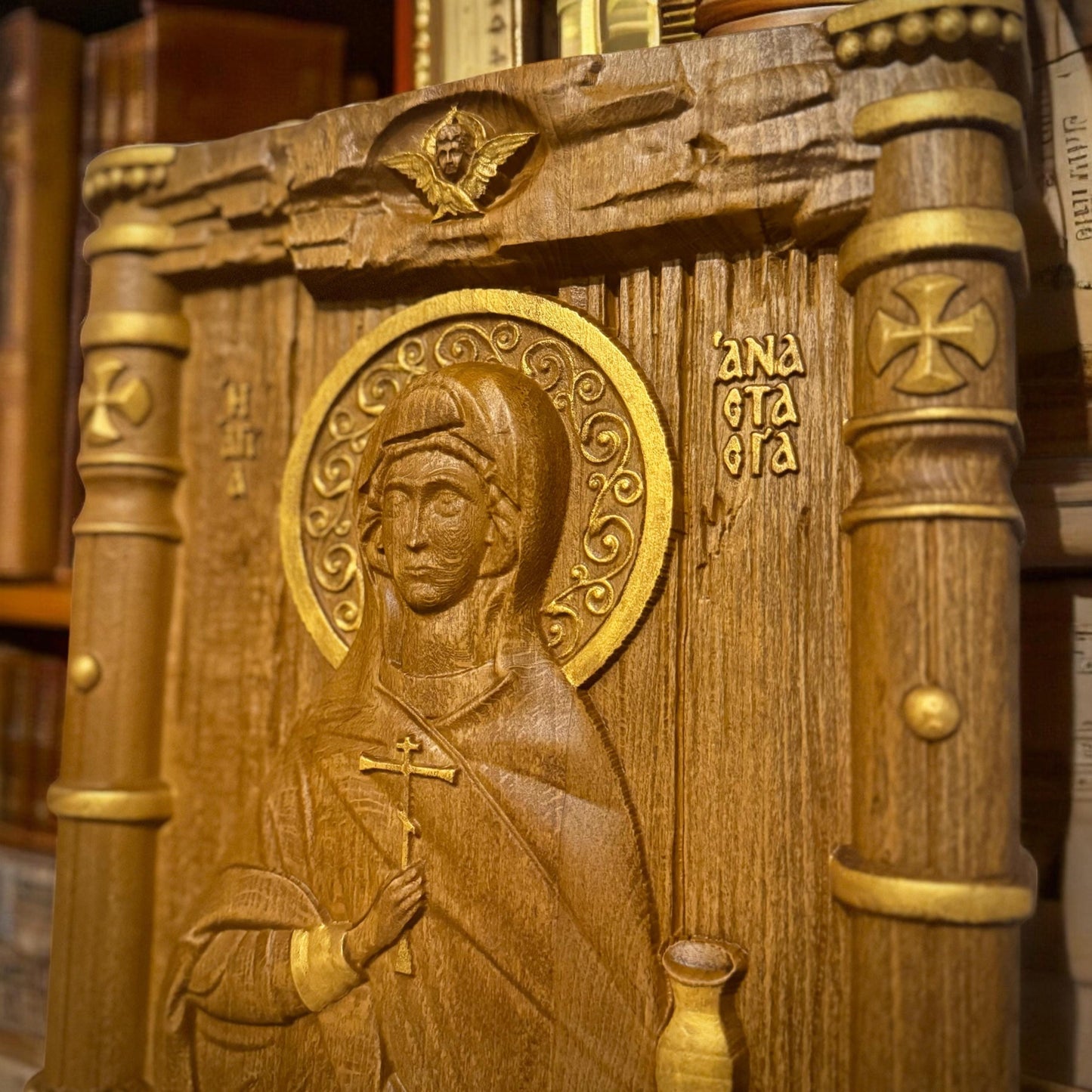 Saint Anastasia Wooden Carved Handcrafted Christian Religious Icon. Byzantine Home Wall Art Decor Gift. Orthodox Greek Woodcarving Sculpture.