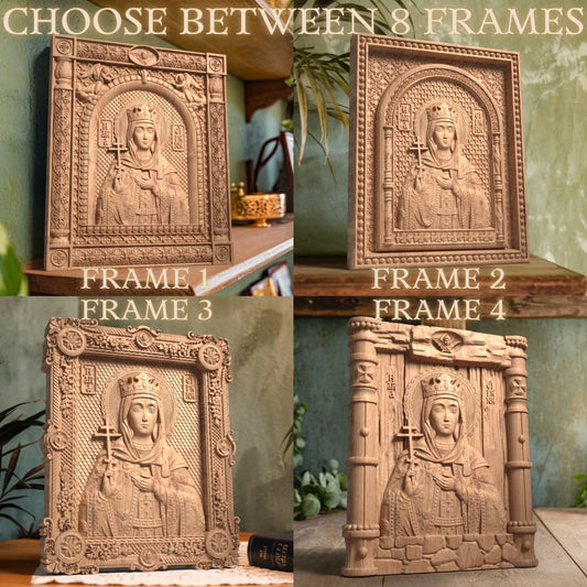Saint Irene Wooden Carved Handcrafted Christian Religious Icon. Byzantine Home Wall Art Decor Gift. Orthodox Greek Woodcarving Sculpture.Wall Art Decor Gift. Orthodox Greek Woodcarving Sculpture.