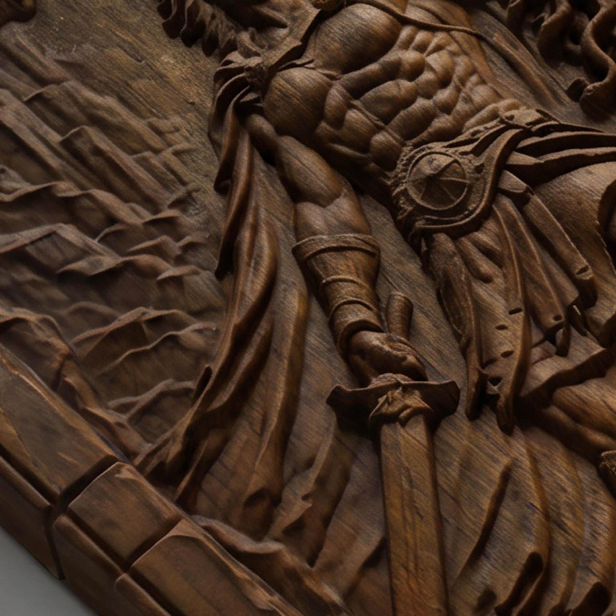 Perseus Cut Medusa's Head from Ancient Greek Mythology 3D Wooden Bas Relief Panel Art Sculptural Gift Idea Cretan Holy Carvings