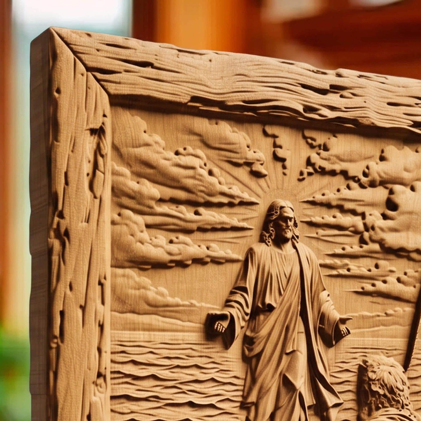 Jesus Christ Walks on the Sea Wooden Carved Handmade Christian Icon Byzantine Greek Orthodox Home Art Decor Cretan Holy Carvings