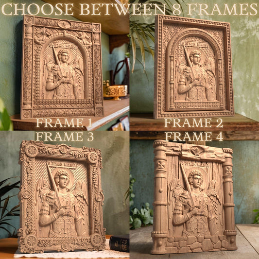Αrchangel Michael Wooden Carved Handcrafted Christian Religious Icon. Byzantine Home Wall Art Decor Gift. Orthodox Greek Woodcarving Sculpture.