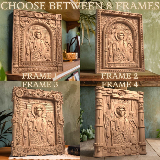 Αrchangel Gabriel Wooden Carved Handcrafted Christian Religious Icon. Byzantine Home Wall Art Decor Gift. Orthodox Greek Woodcarving Sculpture.