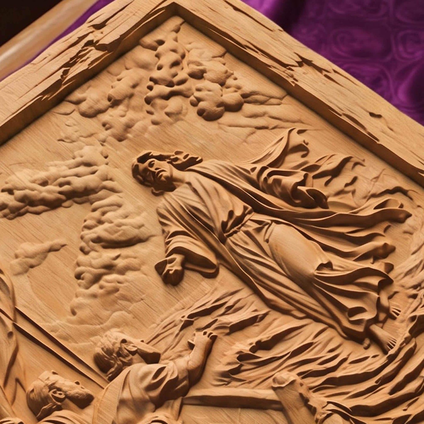 Jesus Christ Walks on Water Wooden Carved Handmade Christian Icon Byzantine Greek Orthodox Home Decor Cretan Holy Carvings