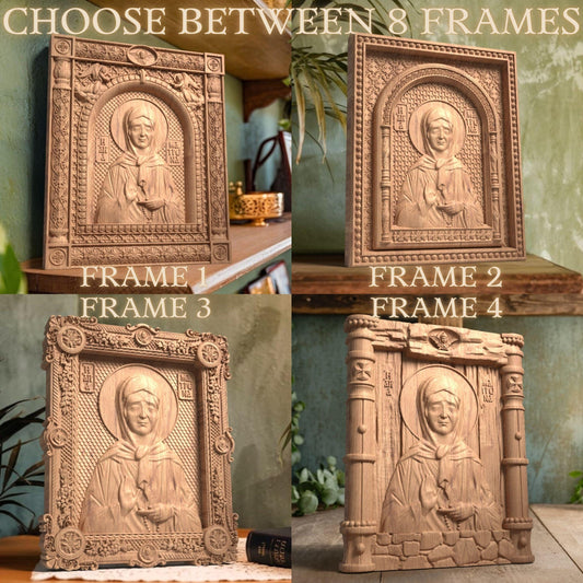 Saint Matrona of Moscow Wooden Carved Handcrafted Christian Religious Icon. Byzantine Home Wall Art Decor Gift. Orthodox Greek Woodcarving Sculpture.