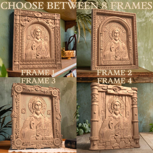 Jesus Christ Wooden Carved Handcrafted Christian Religious Icon. Byzantine Home Wall Art Decor Gift. Orthodox Greek Woodcarving Sculpture.