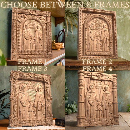 Saints Raphael Nicholas Irene Wooden Carved Handcrafted Christian Religious Icon. Byzantine Home Wall Art Decor Gift. Orthodox Greek Woodcarving Sculpture.