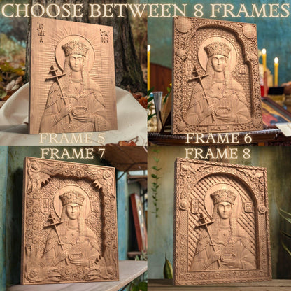 Saint Helena Wooden Carved Handcrafted Christian Religious Icon. Byzantine Home Wall Art Decor Gift. Orthodox Greek Woodcarving Sculpture.Wall Art Decor Gift. Orthodox Greek Woodcarving Sculpture.