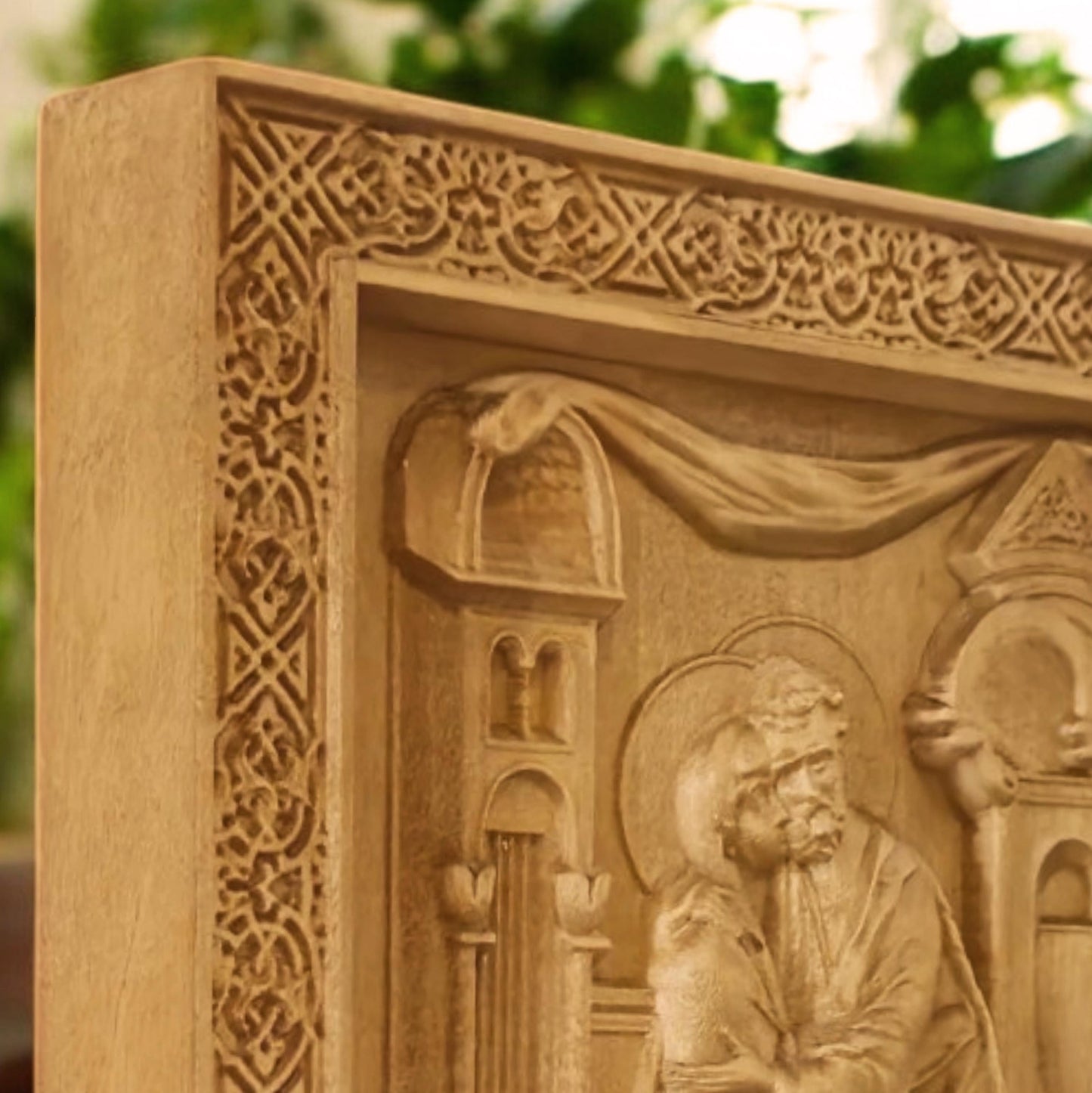 Saints Joachim and Anne Wooden Carved Handcrafted Christian Religious Icon. Byzantine Home Wall Art Decor Gift. Orthodox Greek Woodcarving Sculpture.