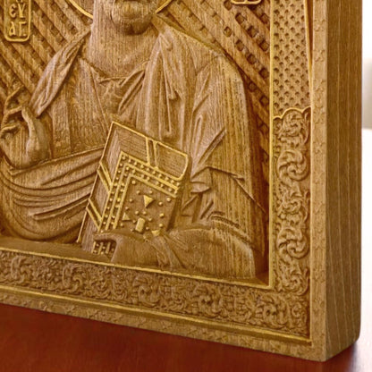 Luke the Evangelist Wooden Carved Handcrafted Christian Religious Icon. Byzantine Home Wall Art Decor Gift. Orthodox Greek Woodcarving Sculpture.