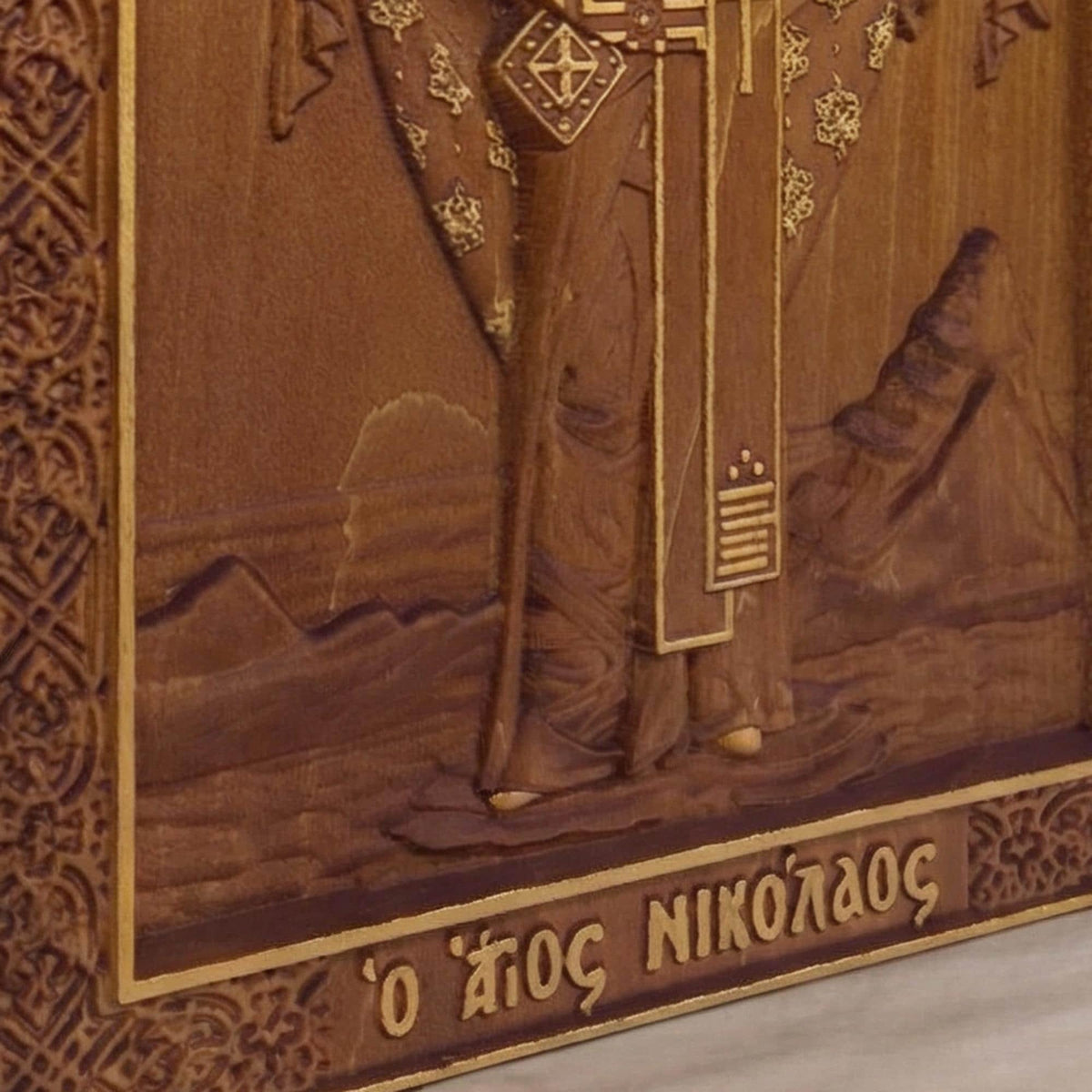 Saint Nicholas Wooden Carved Handmade Christian Icon. Byzantine Greek Orthodox Home Art Decor.