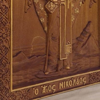 Saint Nicholas Wooden Carved Handmade Christian Icon. Byzantine Greek Orthodox Home Art Decor.