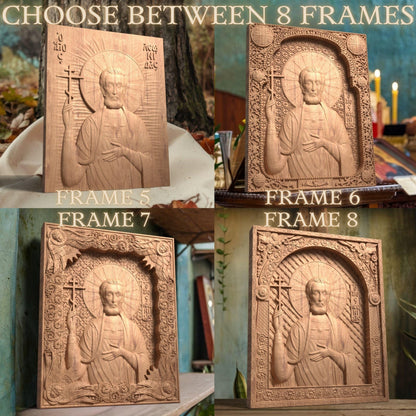 Saint Leonidas Wooden Carved Handmade Christian Icon. Byzantine Greek Orthodox Home Art Decor.