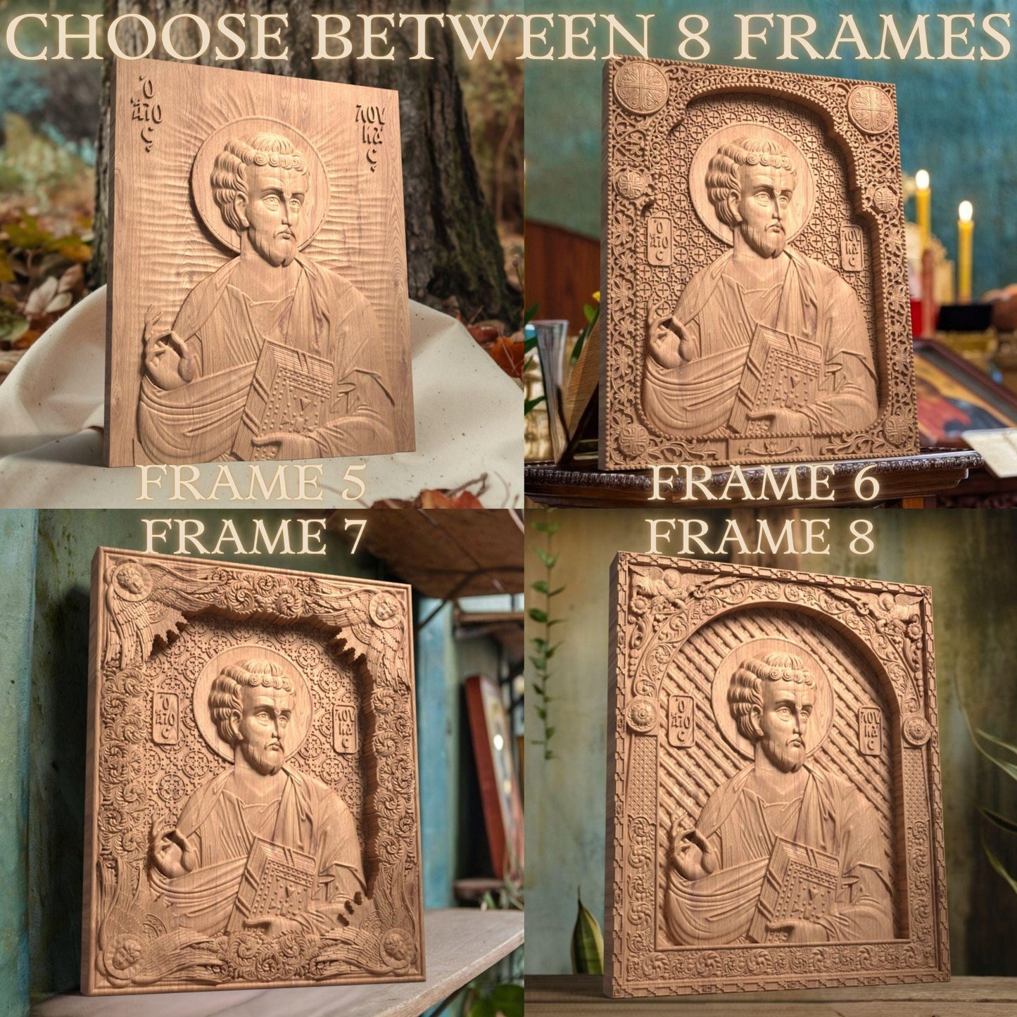 Luke the Evangelist Wooden Carved Handcrafted Christian Religious Icon. Byzantine Home Wall Art Decor Gift. Orthodox Greek Woodcarving Sculpture.