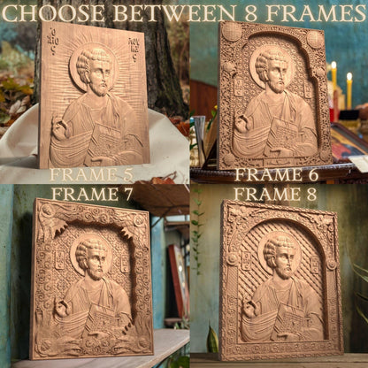 Luke the Evangelist Wooden Carved Handcrafted Christian Religious Icon. Byzantine Home Wall Art Decor Gift. Orthodox Greek Woodcarving Sculpture.