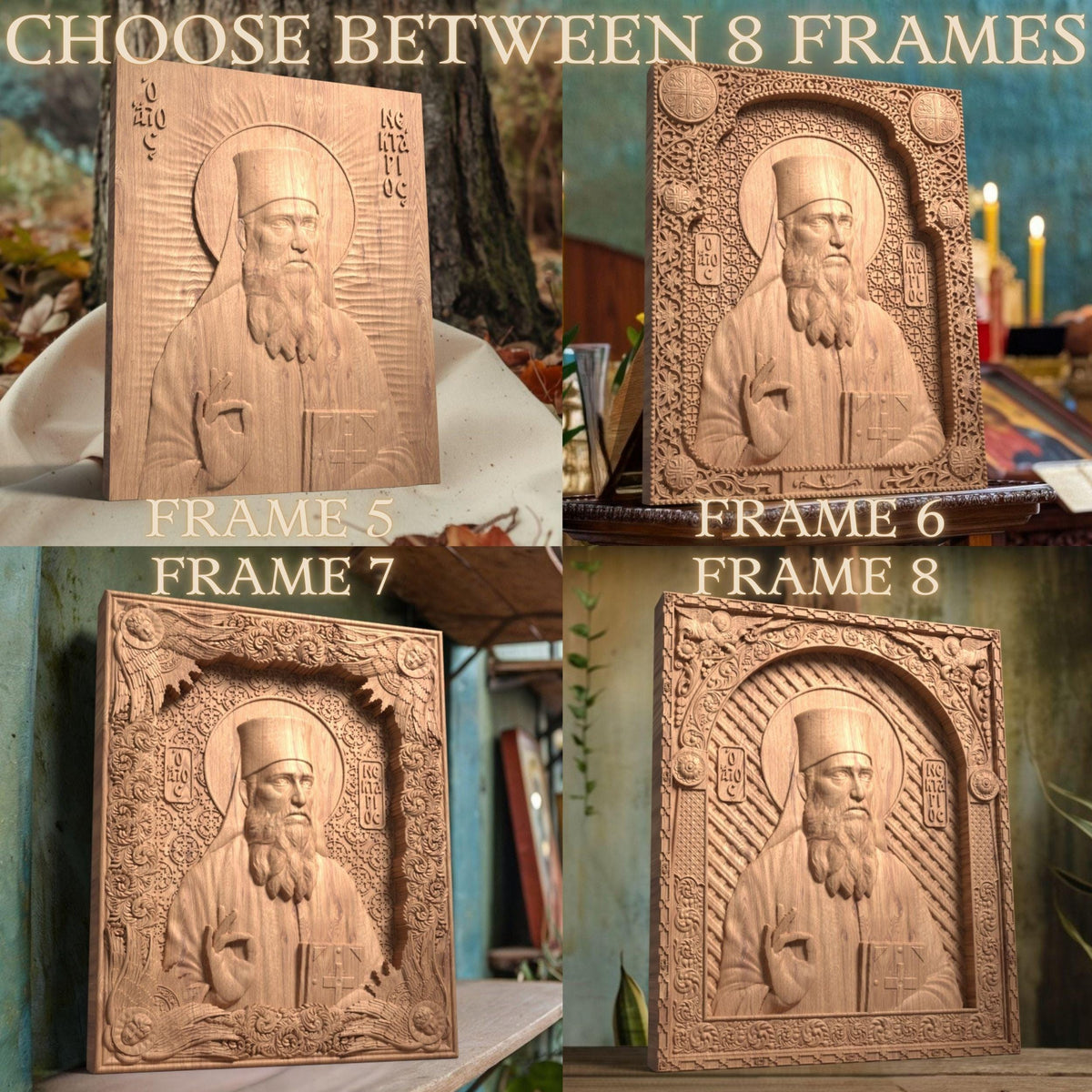 Saint Nektarios of Aegina Wooden Carved Handmade Christian Icon. Byzantine Greek Orthodox Home Decor.