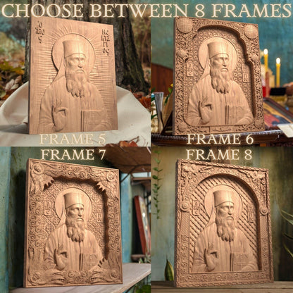 Saint Nektarios of Aegina Wooden Carved Handmade Christian Icon. Byzantine Greek Orthodox Home Decor.