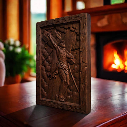 Jesus Crusifixion Wooden Carved Handmade Christian Icon  Byzantine Greek Orthodox Home Art Decor Cretan Holy Carvings