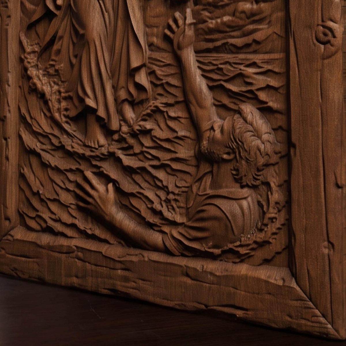 Jesus Christ Saving Apostle Peter Wooden Carved Handmade Christian Icon  Byzantine Greek Orthodox Home Decor Cretan Holy Carvings