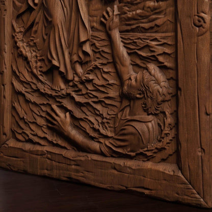 Jesus Christ Saving Apostle Peter Wooden Carved Handmade Christian Icon  Byzantine Greek Orthodox Home Decor Cretan Holy Carvings