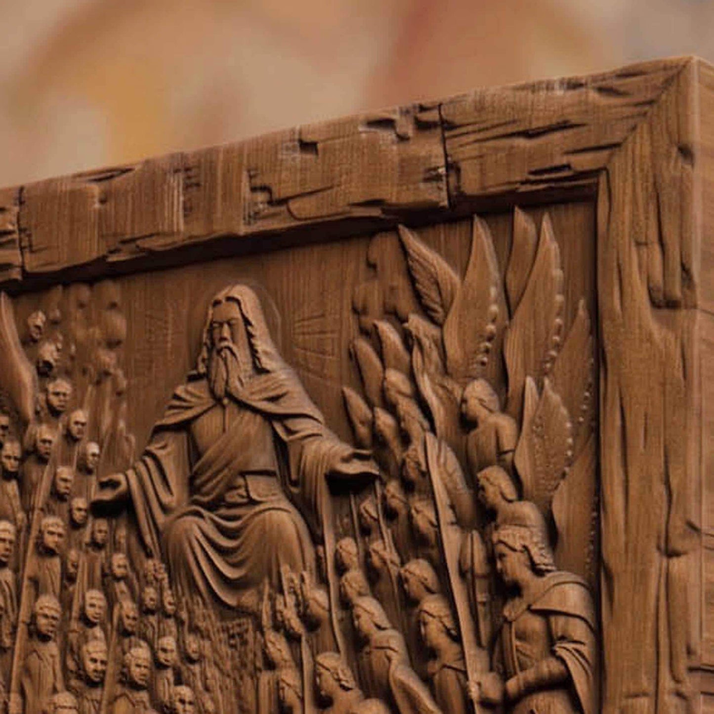 The Crucifixion Wooden Carved Handmade Christian Icon  Byzantine Greek Orthodox Home Decor Cretan Holy Carvings