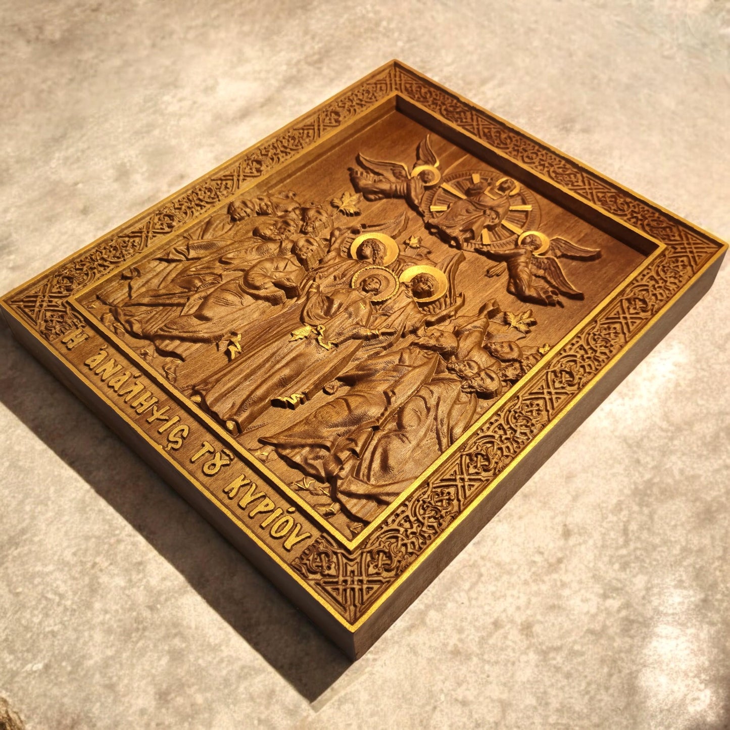 Ascension of Jesus Wooden Carved Handmade Christian Icon. Byzantine Greek Orthodox Home Art Decor.