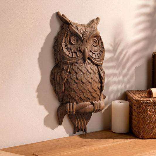 Wooden Owl Carving | Framed Bas Relief | Sculptural Gift Idea
