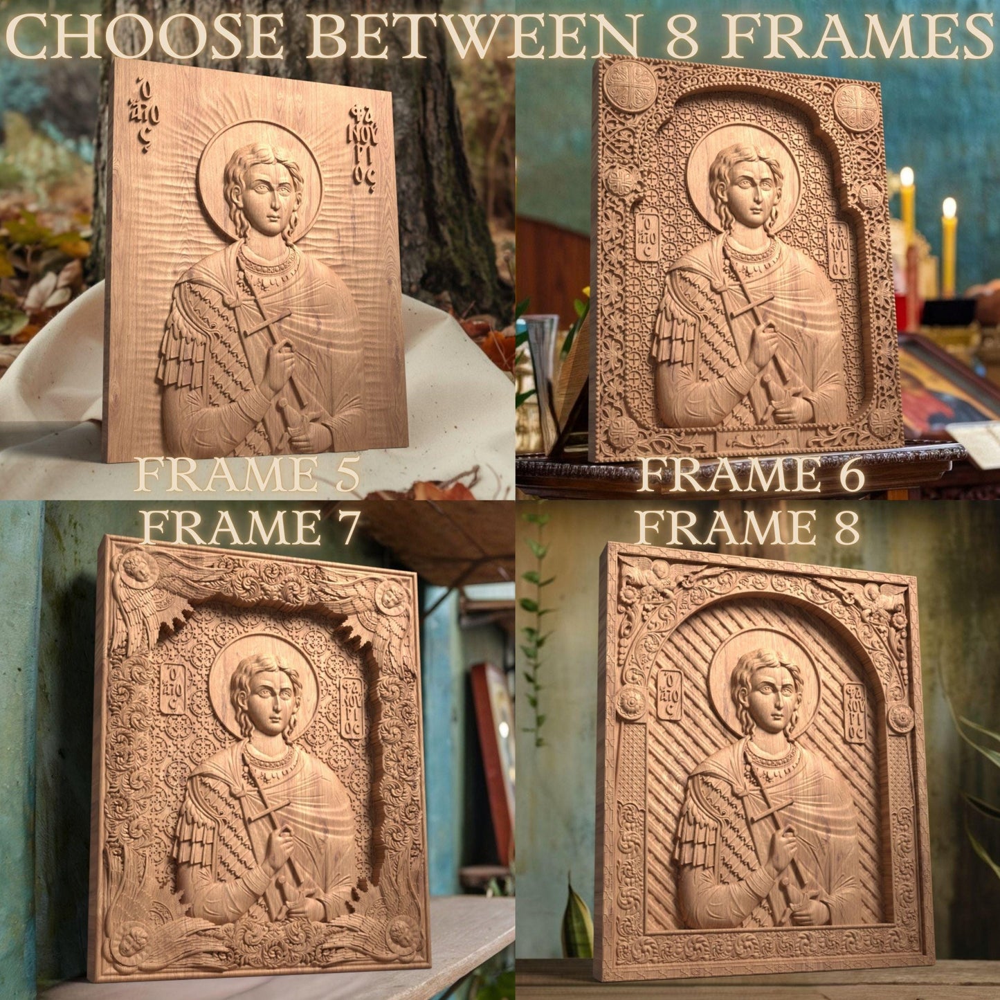 Saint Fanourios Wooden Carved Handcrafted Christian Religious Icon. Byzantine Home Wall Art Decor Gift. Orthodox Greek Woodcarving Sculpture.