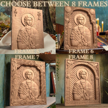 Saint Fanourios Wooden Carved Handcrafted Christian Religious Icon. Byzantine Home Wall Art Decor Gift. Orthodox Greek Woodcarving Sculpture.