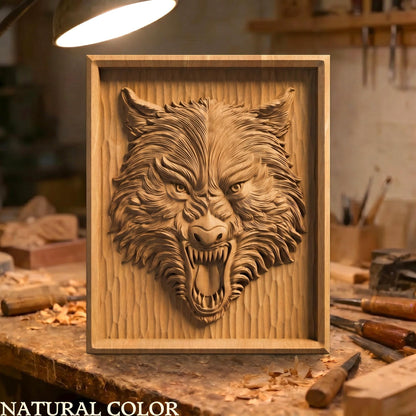 Wolf Beast Bas Relief | Wooden Wolf Carving | Sculptural Gift Idea