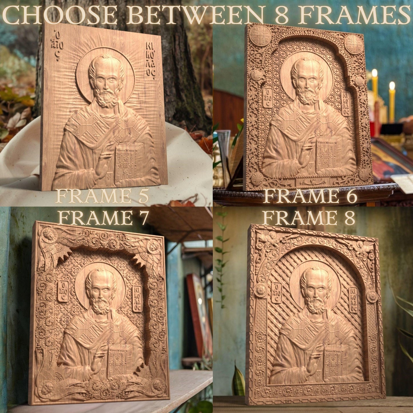 Saint Nicholas Wooden Carved Handcrafted Christian Religious Icon. Byzantine Home Wall Art Decor Gift. Orthodox Greek Woodcarving Sculpture.