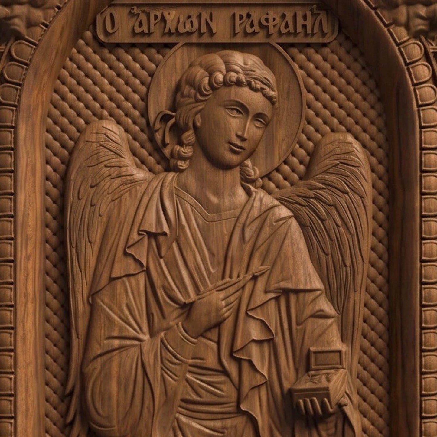Archangel Raphael Wooden Carved Handmade Christian Icon | Byzantine Greek Orthodox Home Art Decor