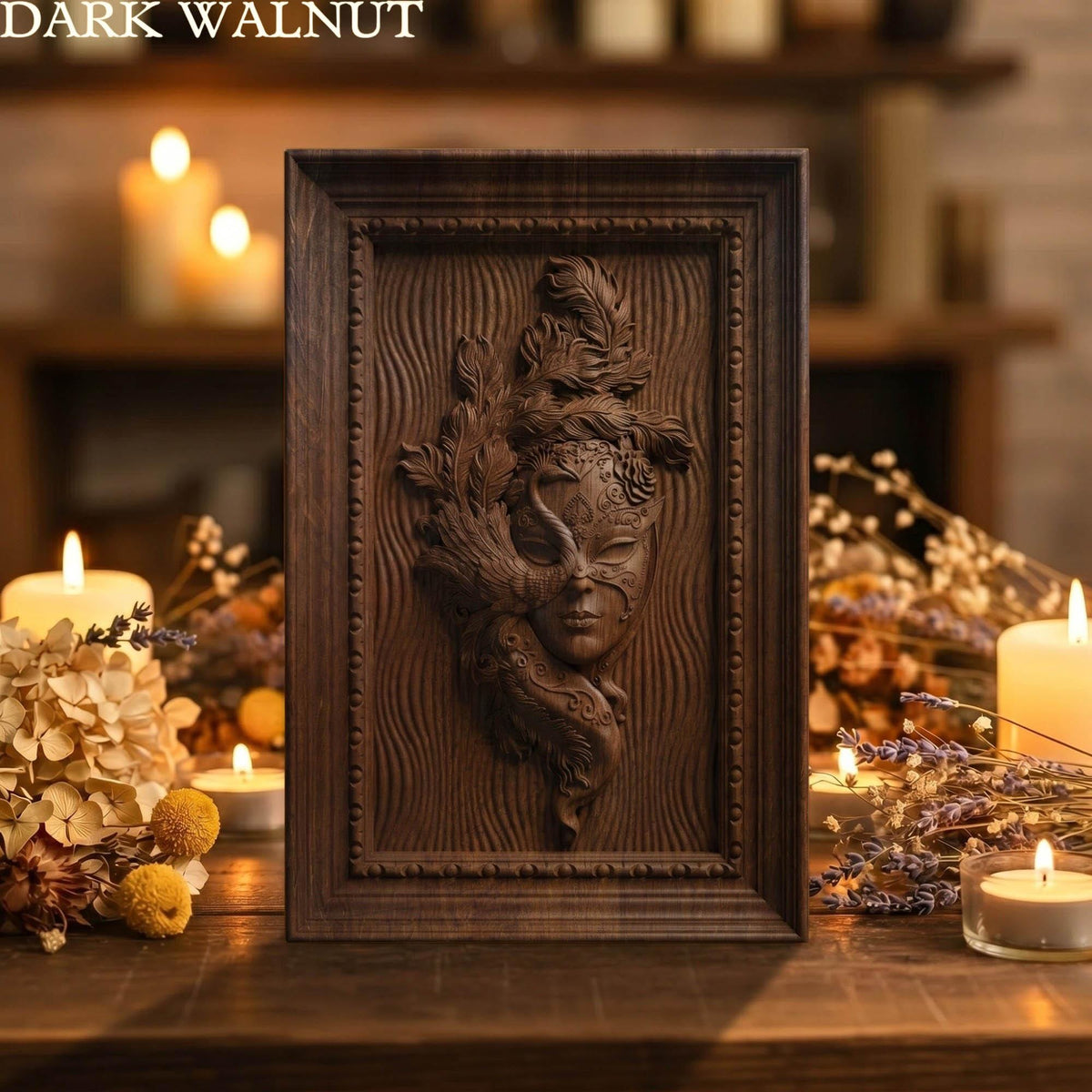 Masked Girl Wooden Bas Relief | Wood Panel Art | Sculptural Gift Idea