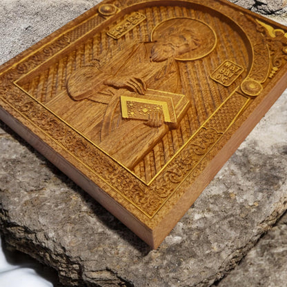 Matthew the Evangelist Wooden Carved Handcrafted Christian Religious Icon. Byzantine Home Wall Art Decor Gift. Orthodox Greek Woodcarving Sculpture.